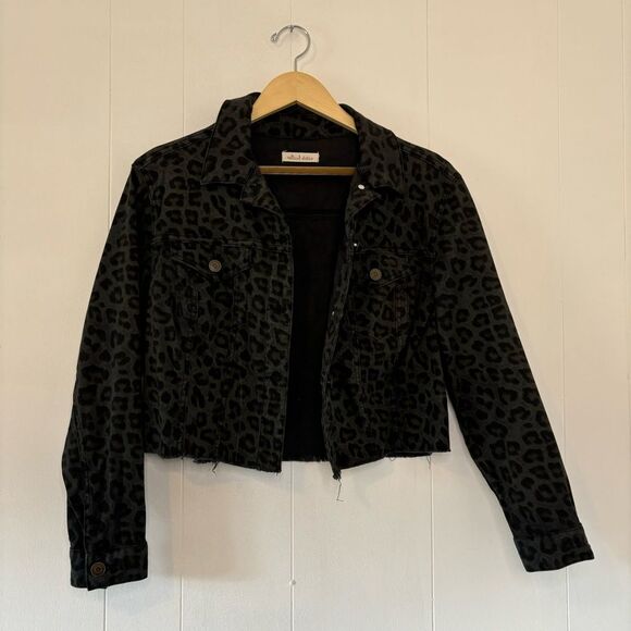 Women's Small Leopard/Animal Print Denim Jacket Black/Gray Crop Altar’d State - Picture 8 of 11